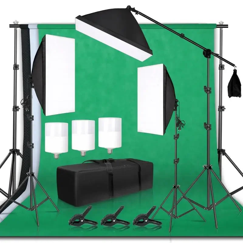 Kit éclairage studio photo – kit à 3 softboxes et bras