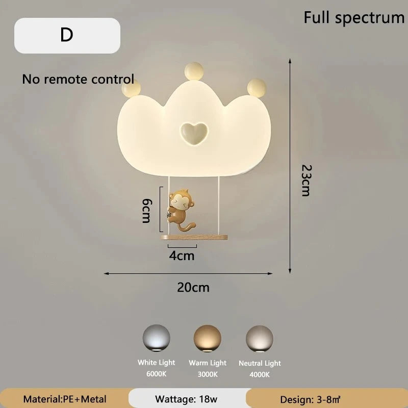 Applique murale nuage LED 18 W pour chambre d'enfant, cœur ou couronne