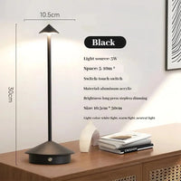 Lampe de table sans fil à chapeau conique – version noire avec dimensions
