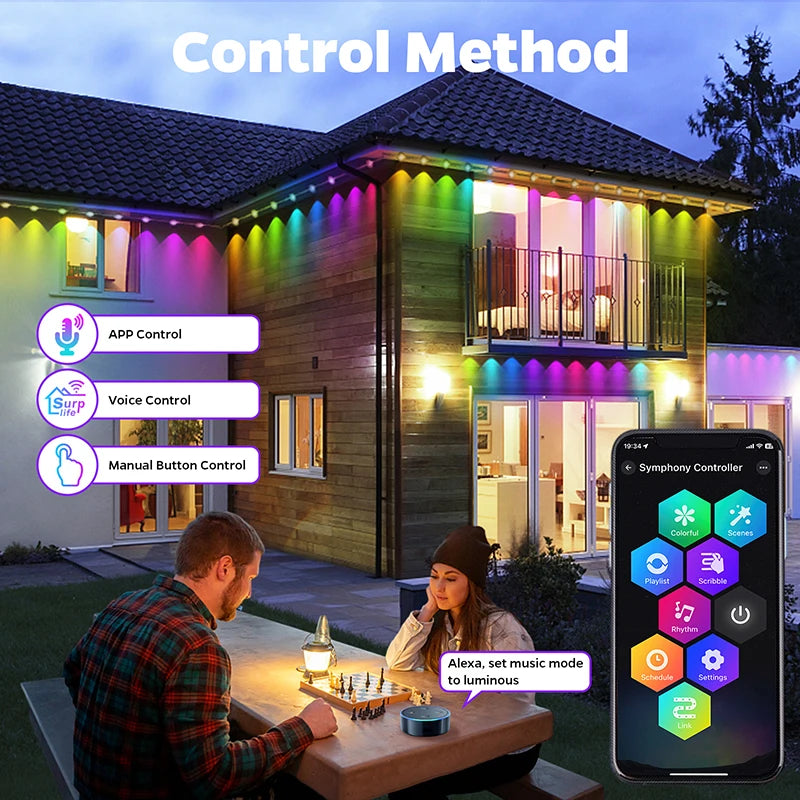 Éclairage extérieur permanent d'avant-toit LED RGB IP67, application, de 5 à 90 m