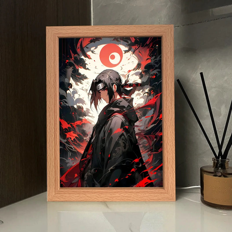 Cadre lumineux Naruto – Itachi devant la lune rouge, cadre allumé