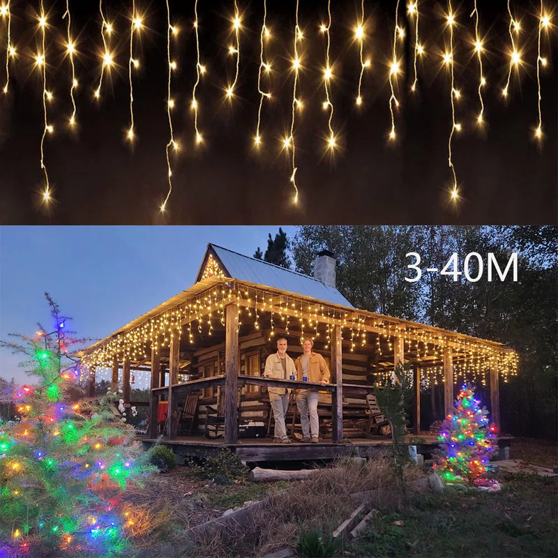 Guirlande lumineuse stalactites LED IP44, 8 modes, 3,5 à 40 m, télécommande en option