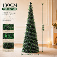 Sapin lumineux pliable télescopique à LED blanc chaud, 150 ou 180 cm