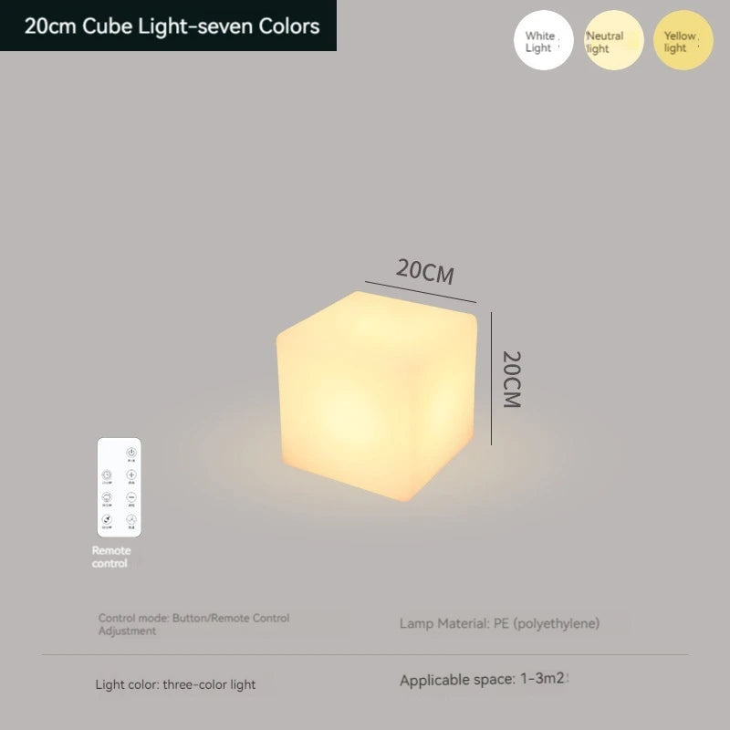Cube lumineux LED – version avec télécommande et bouton de 20 cm : cotes de 20 cm