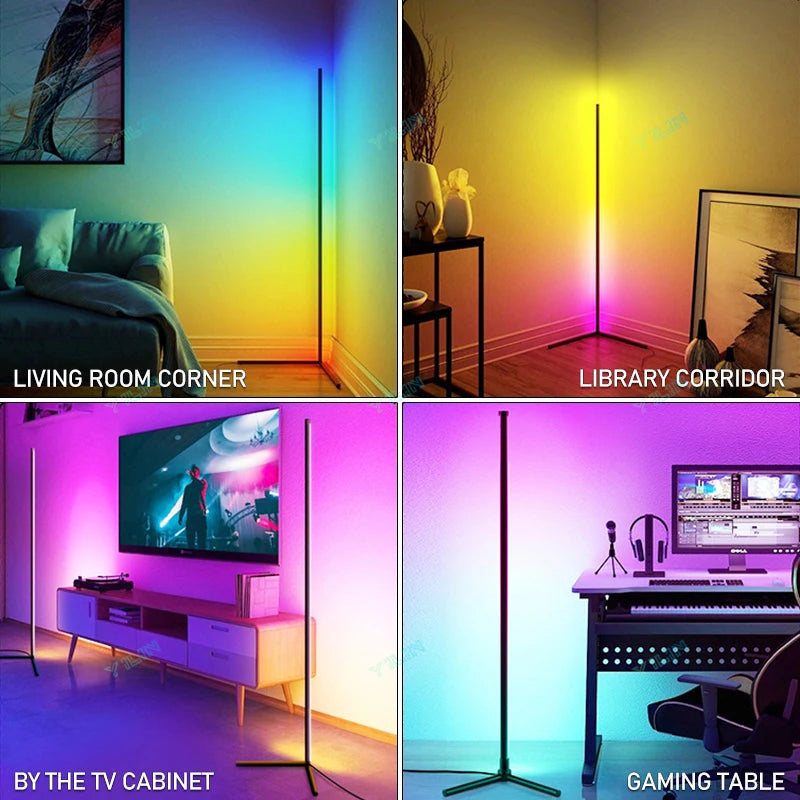 Lampadaire d'angle LED RGBIC multicolore avec télécommande, 145 ou 180 cm