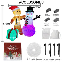 Gonflable de Noël lumineux – accessoires et dimensions du bonhomme en pain d'épice et du bonhomme de neige
