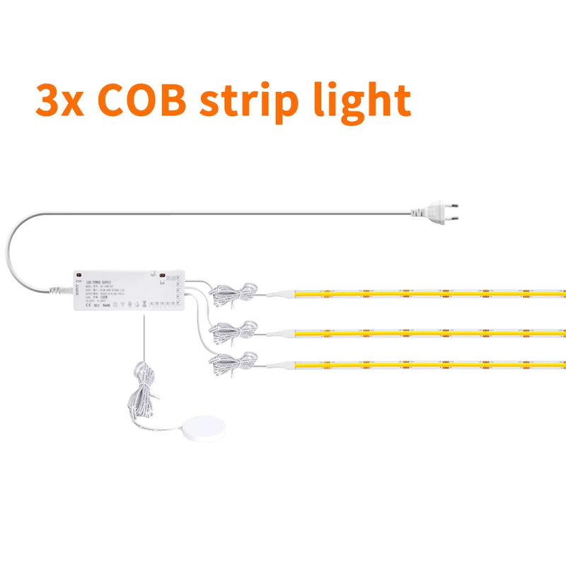 Ruban LED COB 24 V tactile – kit de trois rubans avec boîtier et capteur