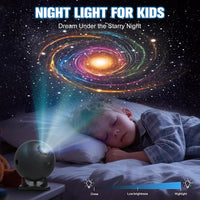 Veilleuse projecteur ciel étoilé boule noire – enfant endormi sous une galaxie projetée