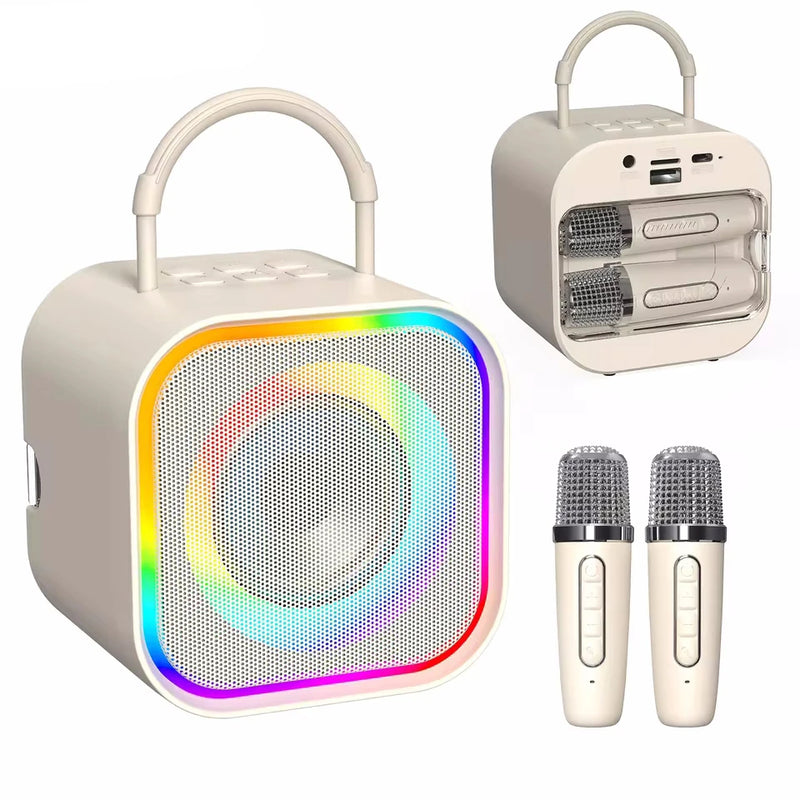 Enceinte karaoké enfant, 2 micros sans fil, anneau RGB, 5 effets de voix