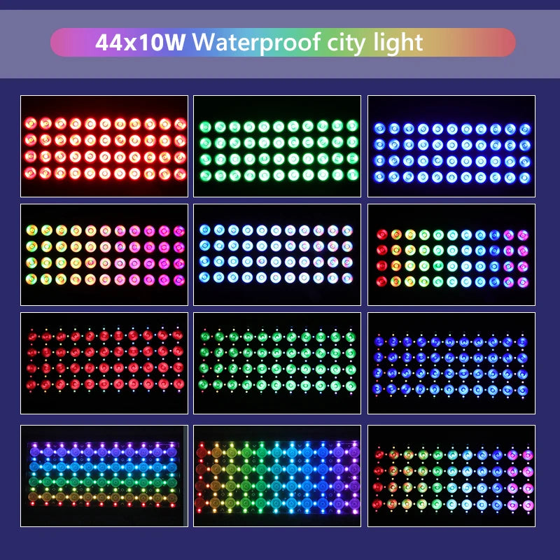 Projecteur LED extérieur pixel RGBW 44 x 10 W IP66, DMX512, avec ou sans lumière auxiliaire