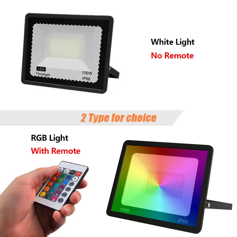 Projecteur LED extérieur RGB IP66 avec télécommande, 30, 50 ou 100 W