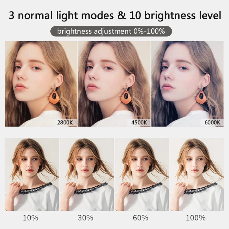 Ring light 26 ou 30 cm – les trois teintes de blanc et les niveaux de luminosité