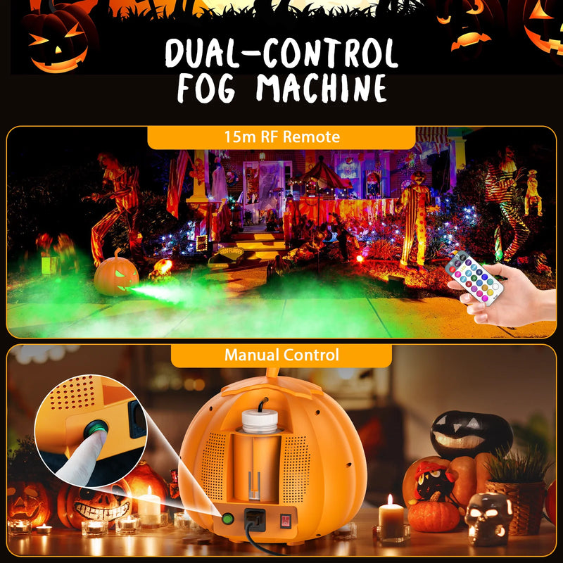 Machine à fumée citrouille 600 W à 6 LED RGB pour Halloween, télécommande sans fil