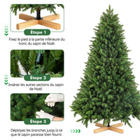 Sapin lumineux artificiel 180 à 235 cm, LED blanc chaud, pied en bois