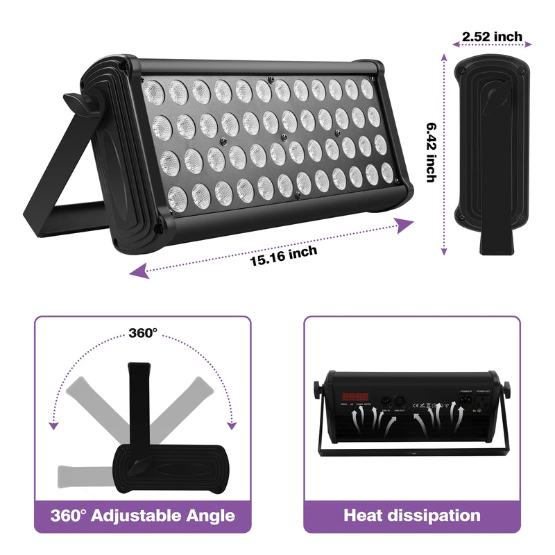 Lot de 2 projecteurs muraux LED RGB 48 LED, 80 W, DMX, effet arc-en-ciel