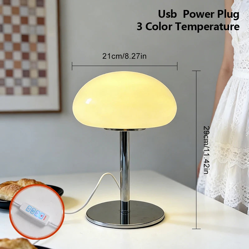 Lampe nuage en verre à dôme sur pied chromé, USB, 3 teintes