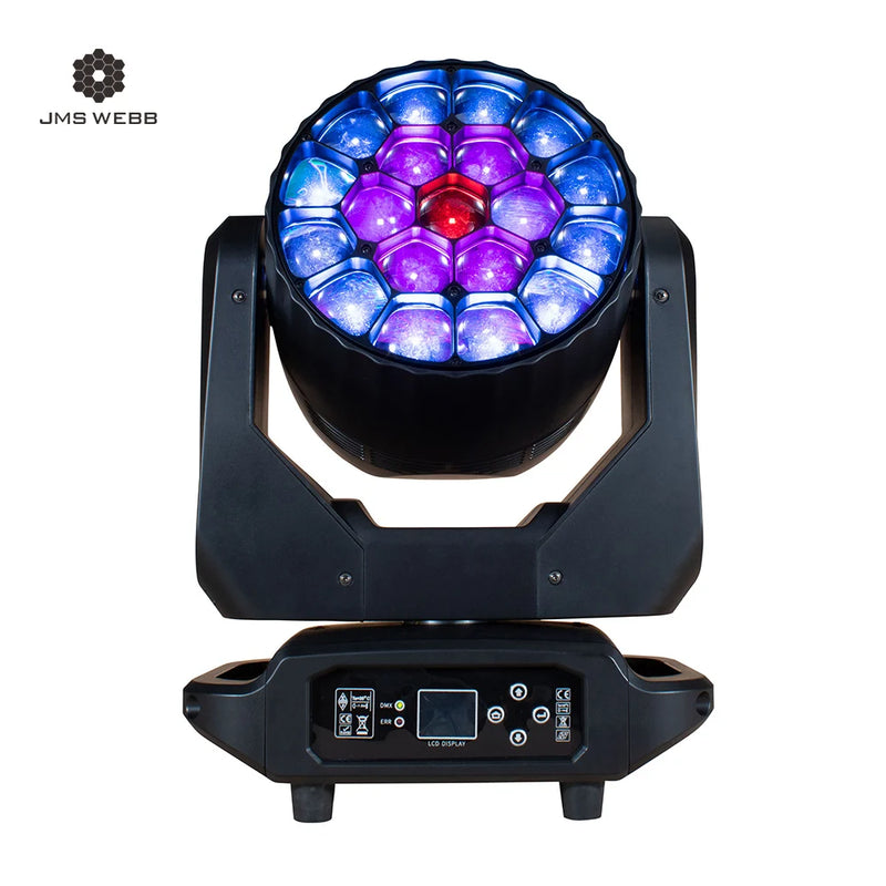 Lyre LED wash œil d'abeille 19 x 40 W ou 19 x 20 W, zoom 4° à 45°