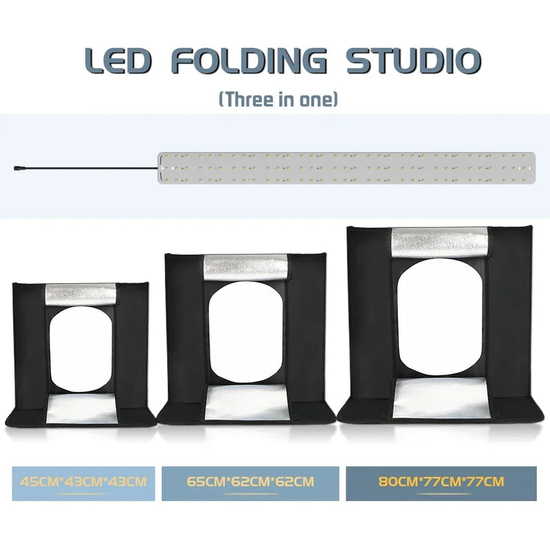 Tente de prise de vue LED – trois tailles de tente pliante et rampe LED