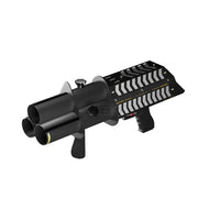 Pistolet à confettis électrique à 3 tubes, vue de trois quarts
