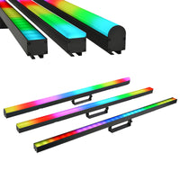 Tubes LED pixel DMX ArtNet – trois tubes lumineux aux couleurs dégradées, formes carrée et arrondie