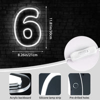 Chiffre néon LED blanc – dimensions du chiffre 6, 30 x 21 cm