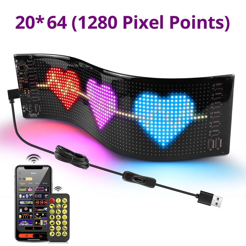 Panneau lumineux LED programmable flexible, application Bluetooth, USB, 17 à 60 cm