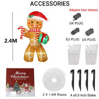 Bonhomme en pain d'épice gonflable géant 2,4 m avec cadeau et LED