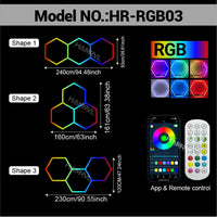 Éclairage LED hexagonal RGB pour garage, de 1 à 11 hexagones, application et télécommande
