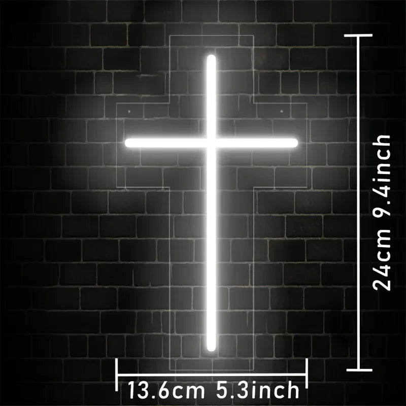 Néon LED croix lumineuse blanche – dimensions : 24 x 13,6 cm