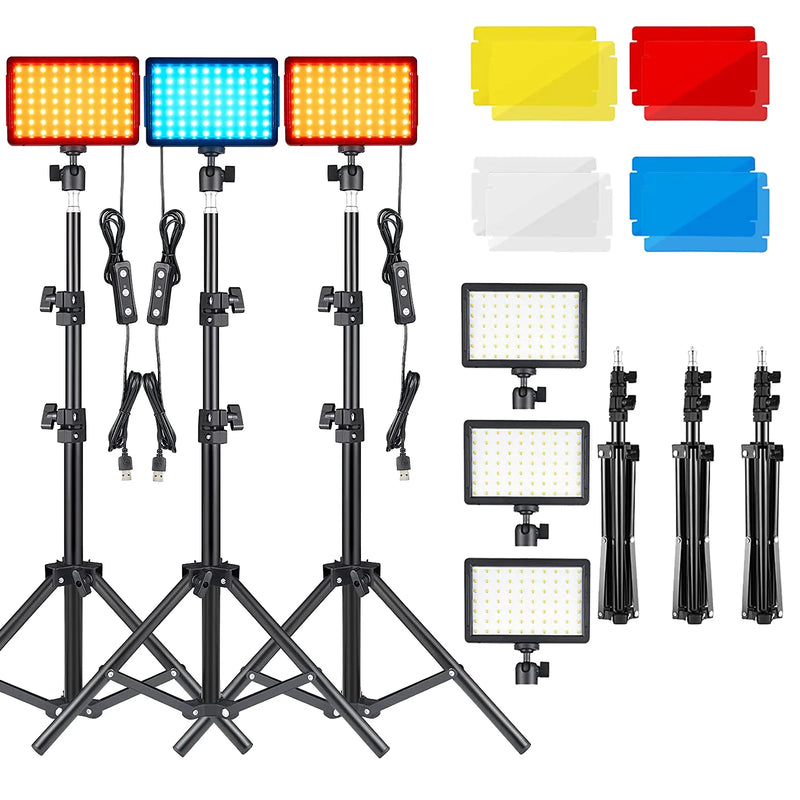 Panneau LED vidéo USB avec trépied et filtres colorés, lot de 2 ou 3