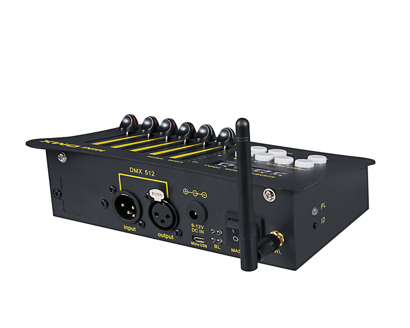 Console DMX mini 54 canaux sans fil, sur batterie, 6 curseurs