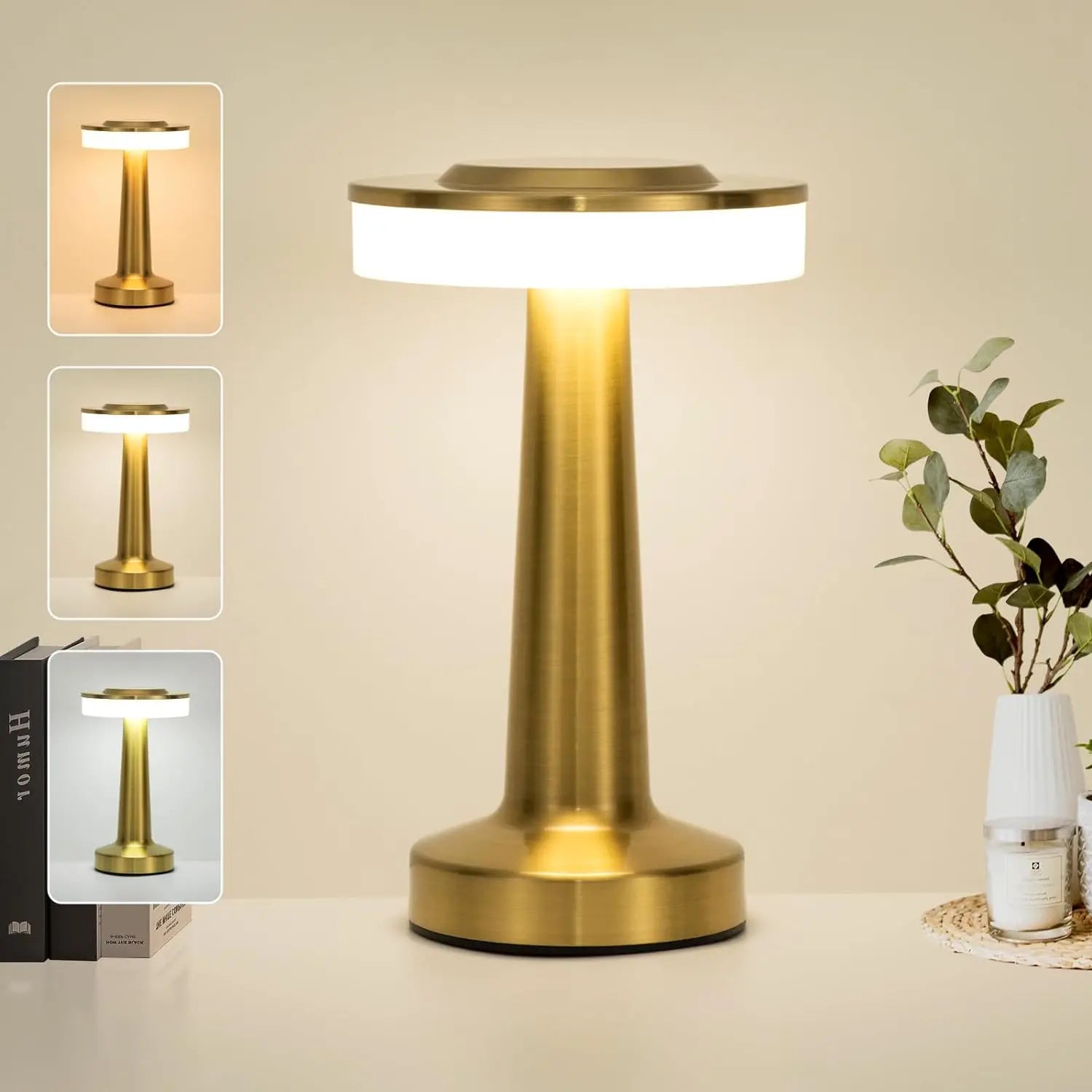 Lampe de table sans fil à pied évasé, 20 cm, tactile, 3 teintes, USB-C