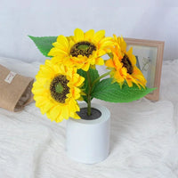 Veilleuse LED tournesol rechargeable USB, 3 fleurs lumineuses en pot, 26 cm