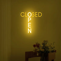 Panneau lumineux ouvert fermé en néon LED, OPEN et CLOSED en croix, 38 cm
