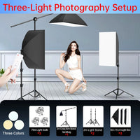 Kit studio photo softbox 50x70 cm, pied 2m, 1 à 3 lumières