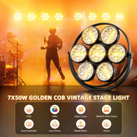 Projecteur vintage 7 LED COB dorées et RGB, 350 W, à l'unité ou par lot