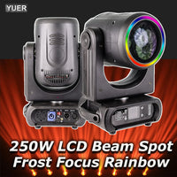 Lyre beam LED 250 W à anneau, focus et frost, 14 gobos, prismes 6 + 12, DMX 14 canaux