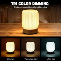 Lampe de table sans fil cannelée – réglage des trois teintes de lumière : chaud, blanc chaud, blanc