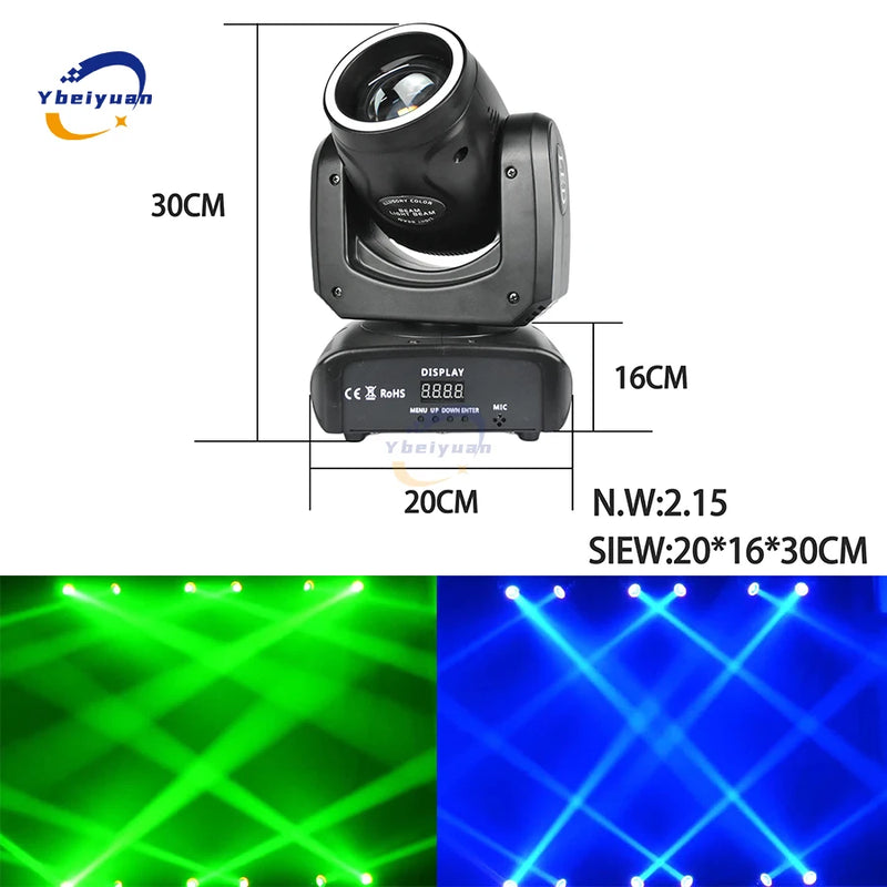 Mini lyre LED 100 W – dimensions de 20 x 16 x 30 cm et poids de 2,15 kg net