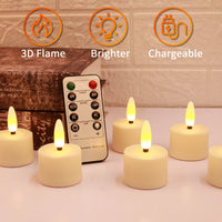 Bougies LED rechargeables à flamme 3D, minuterie et télécommande, 6 à 24