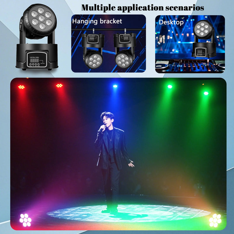 Lot de 4 mini lyres LED wash – fixation sur support suspendu ou posée sur une table de mixage