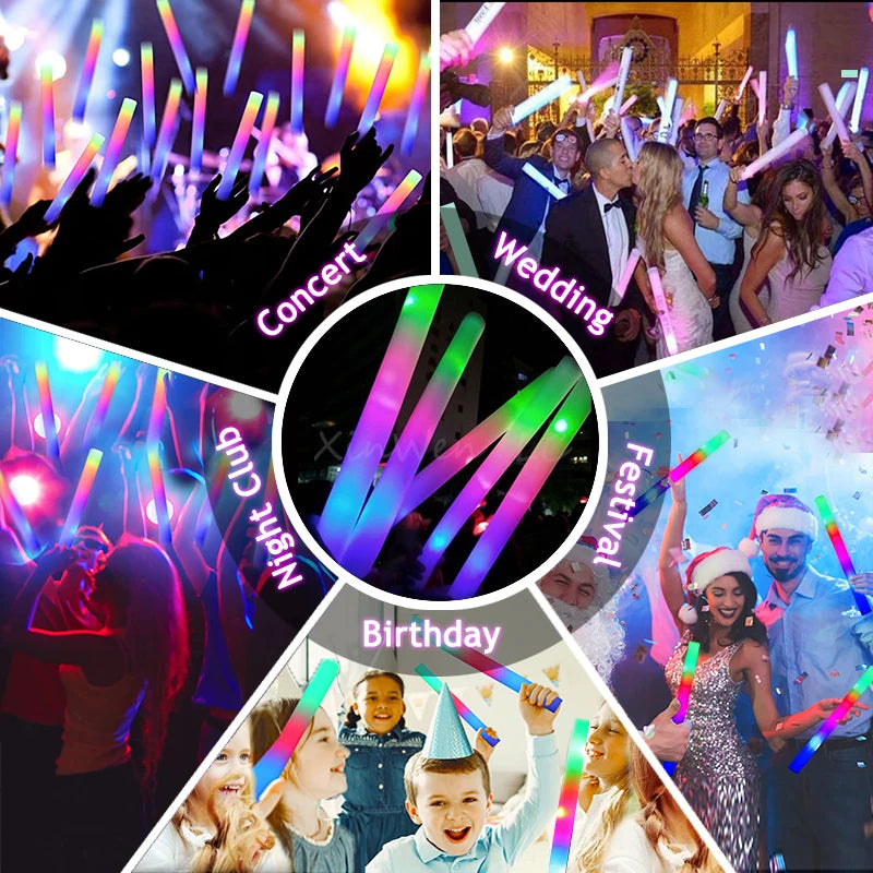 Bâtons lumineux mousse LED – usages : concert, mariage, club, festival, anniversaire
