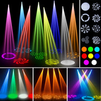 Lot de 2 mini lyres LED spot 60 W – faisceaux colorés et planche des gobos et des couleurs