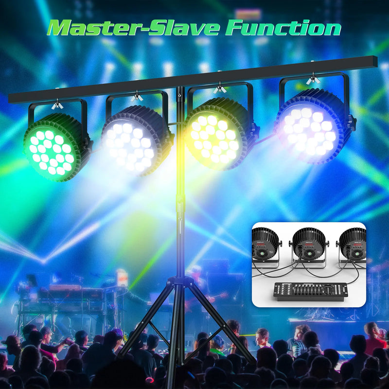 Projecteur PAR LED DMX 18 x 8 W RGBW, lot de 4 pour DJ et scène