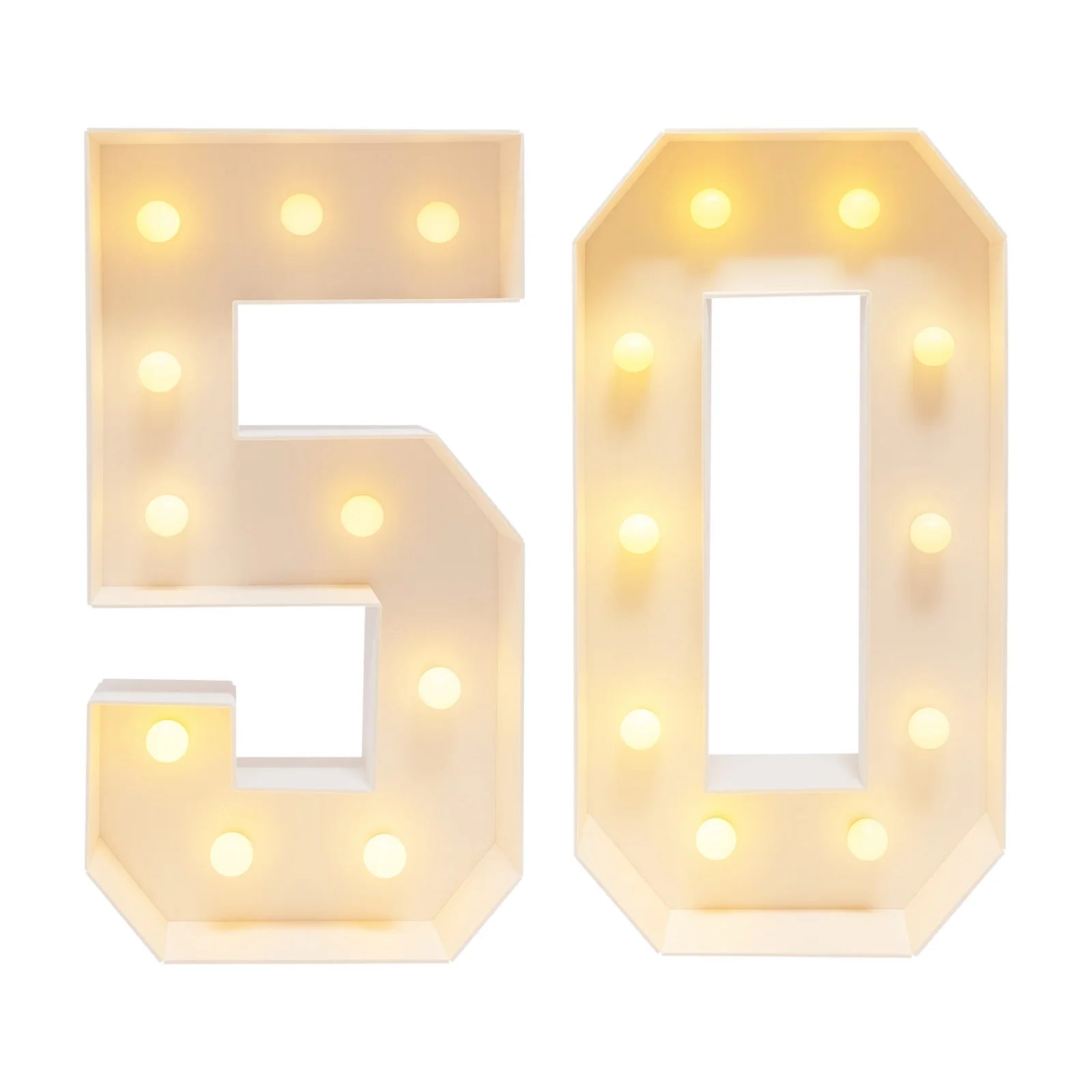 Chiffres lumineux géants 50 ans, 100 cm en carton mousse, à piles