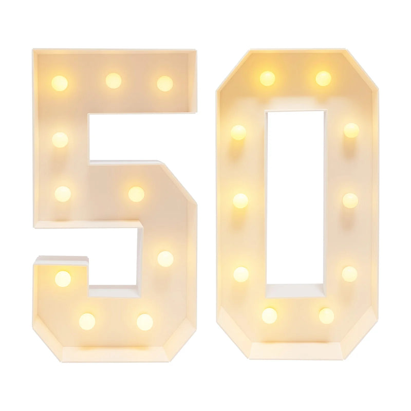 Chiffres lumineux géants 50 ans, 100 cm en carton mousse, à piles