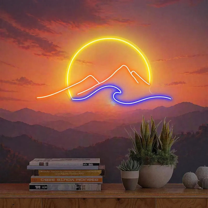 Néon LED montagne et soleil couchant – vue 8