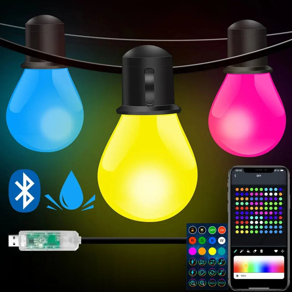 Guirlande guinguette connectée G40 RGBIC avec application, télécommande et contrôleur USB