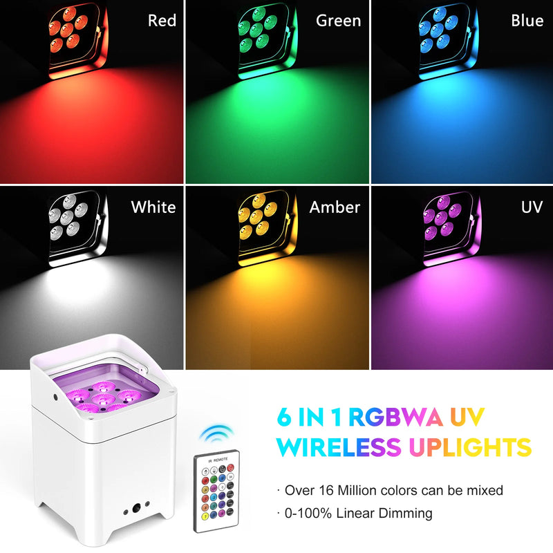 Uplight sans fil batterie 9600 mAh RGBWA UV DMX – six couleurs : rouge, vert, bleu, blanc, ambre et UV