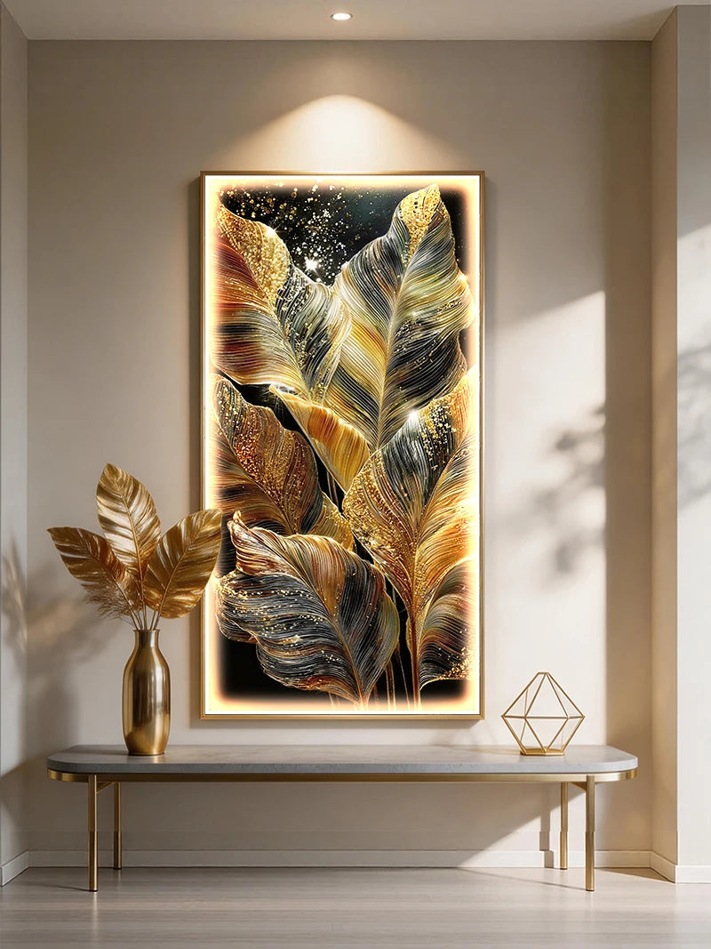Tableau lumineux feuilles dorées – vue 5
